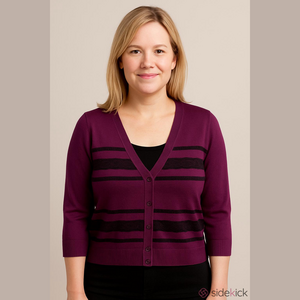 Lane Bryant Cropped Cardigan Sweater 18 Plum Purple Black Lace Knit 3/4 Sleeve